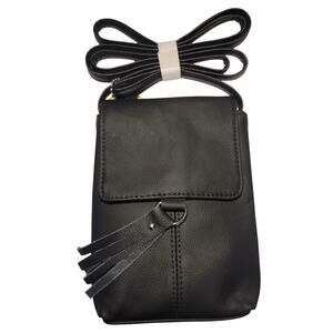 NWT Cal-Wyn Black Cowhide Leather Small Crossbody For Phone 5" x 7"